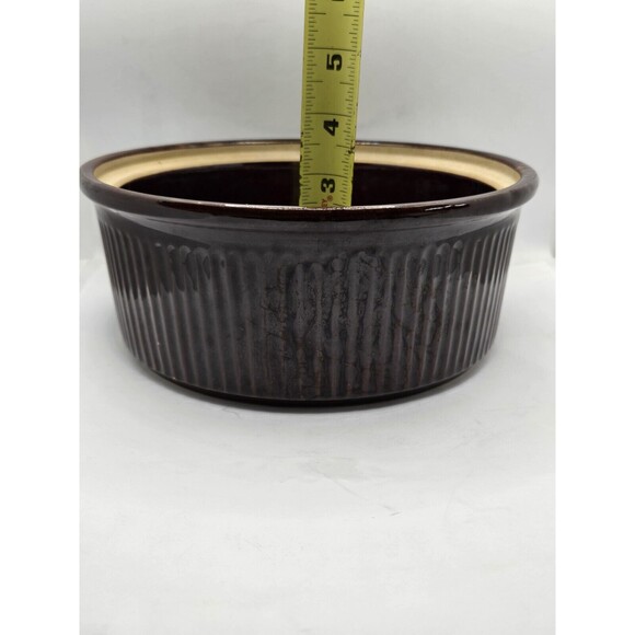 Vtg Dark Brown Stoneware Casserole w/lid Ribbed Design USA Made 8 1/4" D x 3.5" - Picture 10 of 10